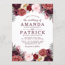 Herfst Marsala Blush Pioen Bruiloft Uitnodigingen