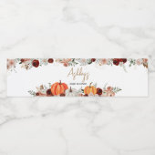 Herfst Marsala Bourgogne Bloemen Pompoen Baby show Waterfles Etiket (Enkel label)