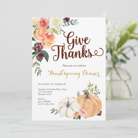 Herfst Marsala Pumpkin Thanksgiving Dinner Kaart (Staand voorkant)