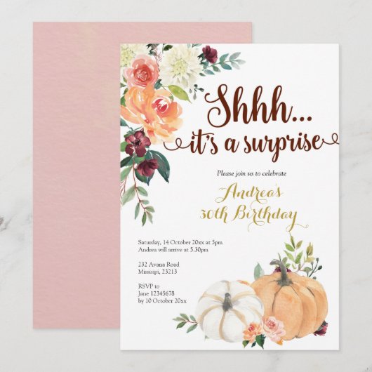 Herfst Marsala Pumpkin Verrassing verjaardagsuitno Kaart (Voorkant / Achterkant)