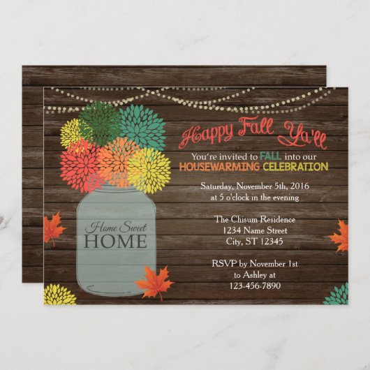 Herfst Mason Jar Housewarming Invitation Kaart (Voorkant / Achterkant)