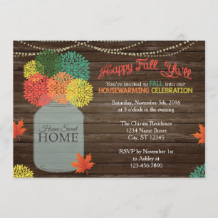 Herfst Mason Jar Housewarming Invitation Kaart