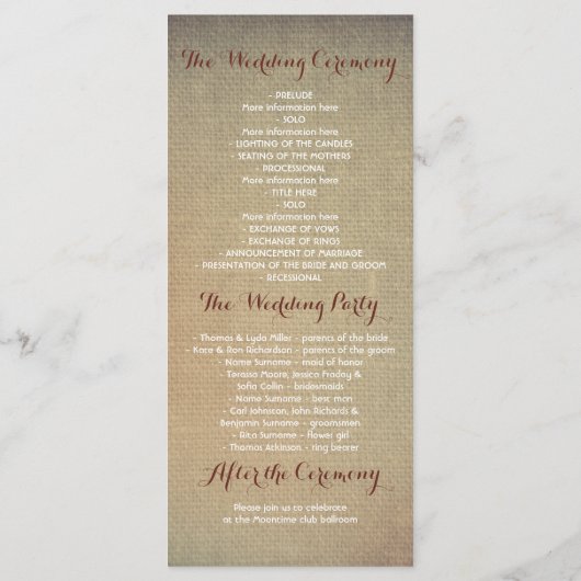 Herfst Mason Jar Licht Rustieke Maple Wedding Prog Programmakaart (Achterkant)