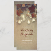 Herfst Mason Jar Licht Rustieke Maple Wedding Prog Programmakaart (Voorkant / Achterkant)
