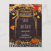 Herfst Mason Jar Rustic Autumn sparen de Datum Aankondigingskaart (Voorkant)