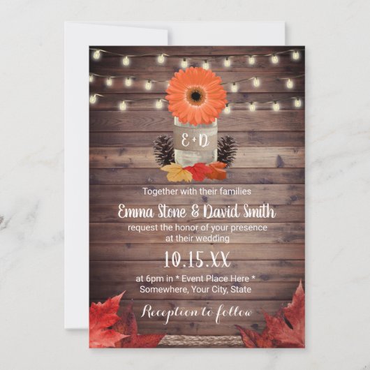 herfst Mason Jar Rustic Fall Wedding Kaart (Voorkant)