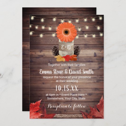 herfst Mason Jar Rustic Fall Wedding Kaart (Voorkant / Achterkant)