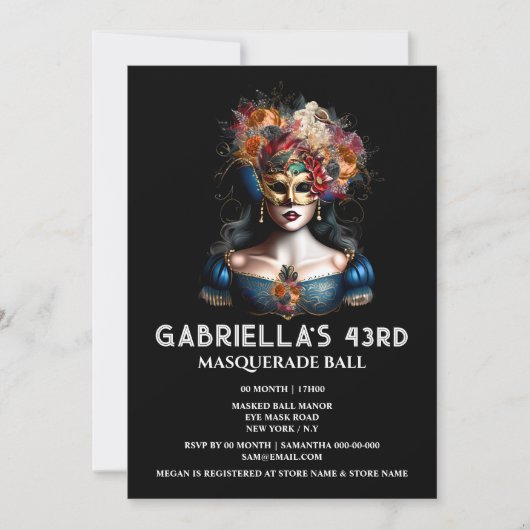 Herfst Masquerade Gypsy Blue Gold Carnaval Elegant Kaart (Voorkant)