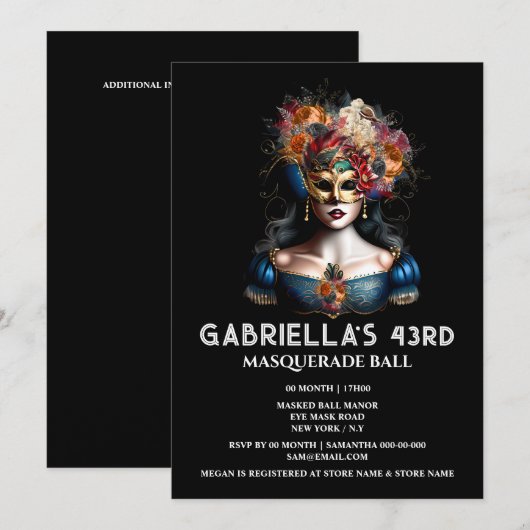 Herfst Masquerade Gypsy Blue Gold Carnaval Elegant Kaart (Voorkant / Achterkant)