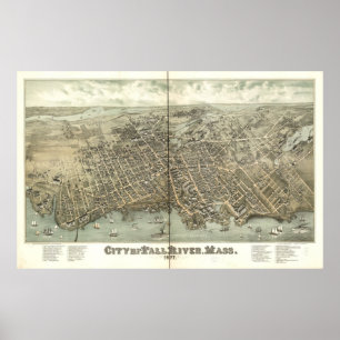 Herfst, Mass. 1877 Antiek panoramische kaart Poster