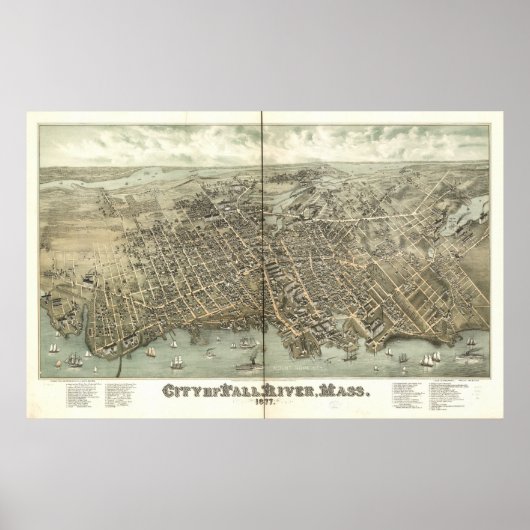 Herfst Massachusetts 1877 Antiek Panorama Poster (Voorkant)