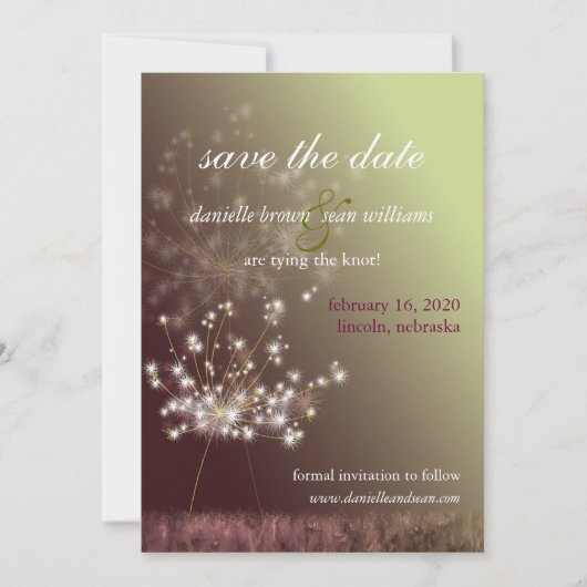 Herfst Meadow Dandelion Wedding Save the Date (Voorkant)