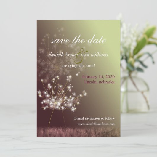 Herfst Meadow Dandelion Wedding Save the Date (Staand voorkant)