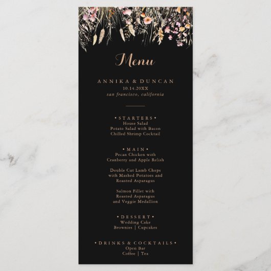 Herfst Meadow Wild Floral Calligraphy Diner Menu (Voorkant)