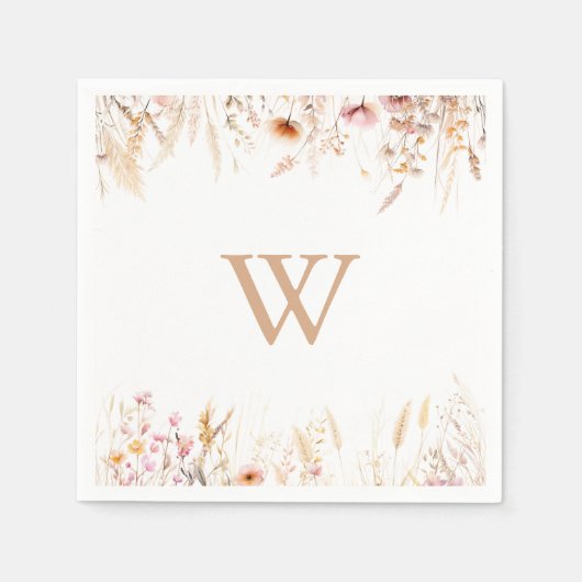 Herfst Meadow Wild Floral Monogram Huwelijk Servet (Voorkant)