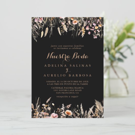 Herfst Meadow Wild Floral Nuestra Boda Wedding Kaart (Staand voorkant)
