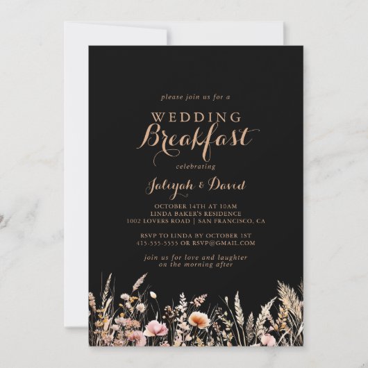 Herfst Meadow Wild Floral Wedding Breakfast Kaart (Voorkant)