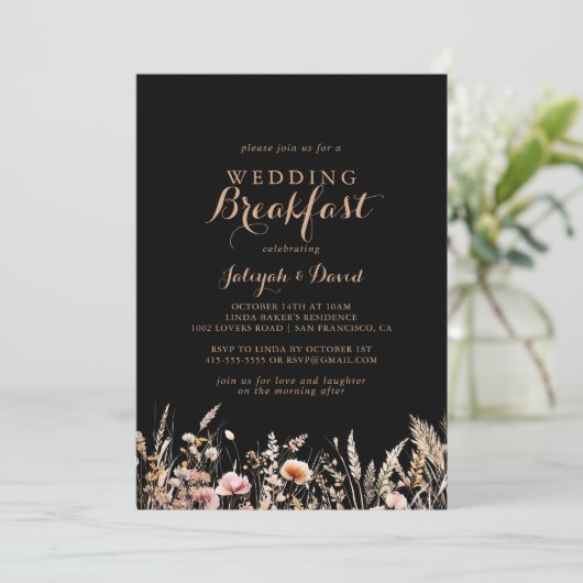 Herfst Meadow Wild Floral Wedding Breakfast Kaart (Staand voorkant)