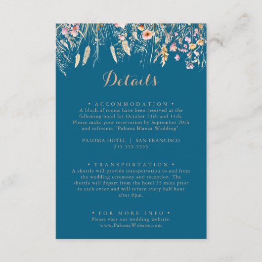 Herfst Meadow Wild Floral Wedding Details Informatiekaartje (Voorkant)