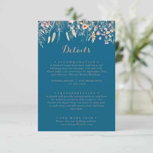 Herfst Meadow Wild Floral Wedding Details Informatiekaartje (Staand voorkant)