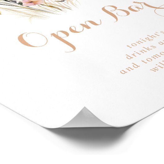 Herfst Meadow Wild Floral Wedding Open Bar Sign Poster (Hoek)
