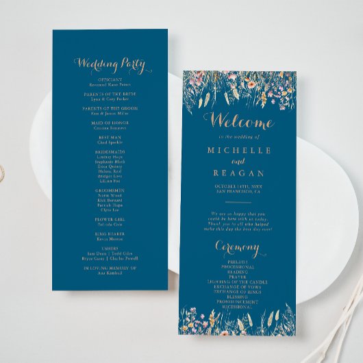 Herfst Meadow Wild Floral Wedding Programma Programmakaart