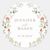Herfst Meadow Wildflower bruiloft bruid bruidegom Ronde Sticker (Voorkant)