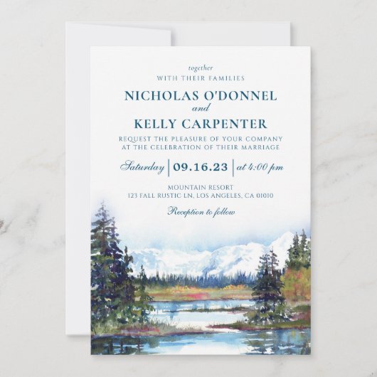 Herfst Meer Waterfront Berg Trouw Uitnodiging (Voorkant)