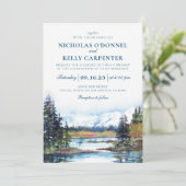 Herfst Meer Waterfront Berg Trouw Uitnodiging (Staand voorkant)