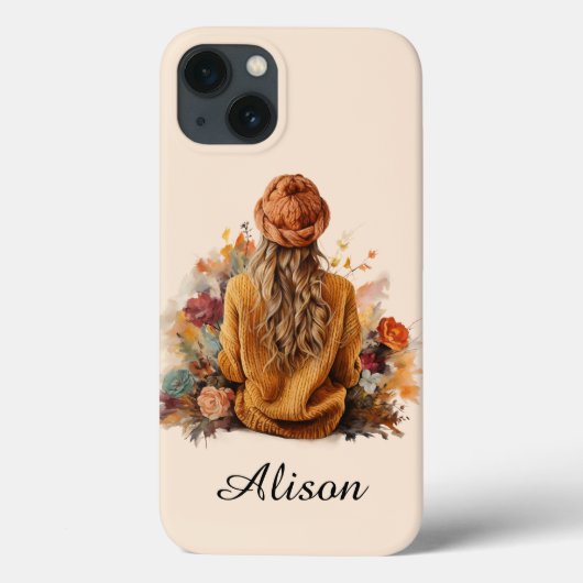 Herfst meisje met gebreide trui Case-Mate iPhone case (Achterkant)