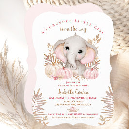Herfst Meisje Olifant Pompoenen Baby shower Invita Kaart