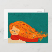 Herfst Meisje Rode Sjaal Briefkaart (Voorkant / Achterkant)
