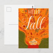 Herfst Meisje Sinaasappel Haar met bladeren Briefkaart (Voorkant / Achterkant)