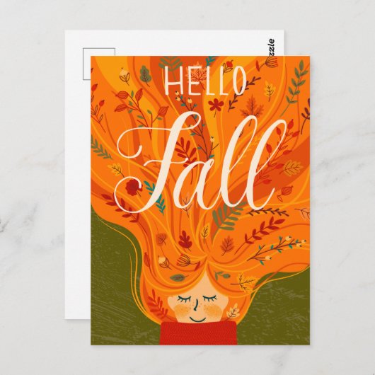 Herfst Meisje Sinaasappel Haar met bladeren Briefkaart (Voorkant / Achterkant)