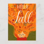 Herfst Meisje Sinaasappel Haar met bladeren Briefkaart (Voorkant)