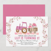 Herfst Meisje Tractor Verjaardagsuitnodiging Kaart (Voorkant / Achterkant)