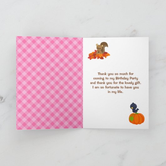 Herfst Meisjes Vogelverschrikker Verjaardag Bedankkaart (Binnen)