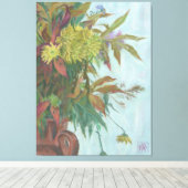 Herfst met chrysanthemum en herfstblad canvas afdruk (Insitu (Houten vloer))