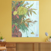Herfst met chrysanthemum en herfstblad canvas afdruk (Insitu (Woonkamer))