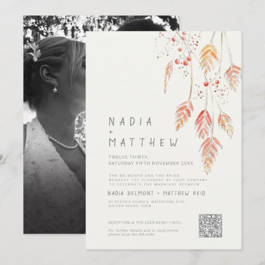 Herfst met eenvoudige grassen en bessen, foto brui kaart (Voorkant / Achterkant)