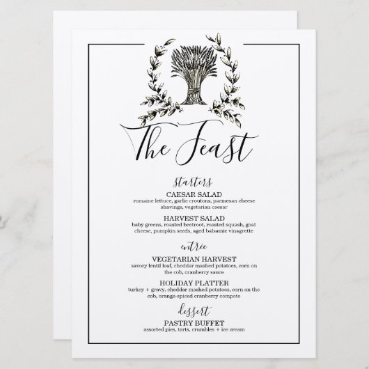 herfst met elegant, DINNER PARTY Thanksgiving feas Menu (Voorkant / Achterkant)