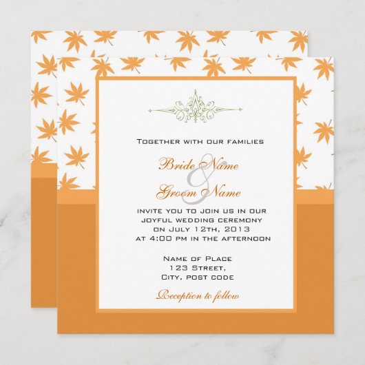 Herfst met gele bladeren trouwnodigt uit kaart (Voorkant / Achterkant)