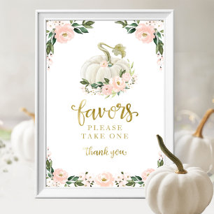 Herfst met roze bloemen pompoen Baby shower Favors Poster