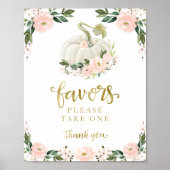 Herfst met roze bloemen pompoen Baby shower Favors Poster (Voorkant)