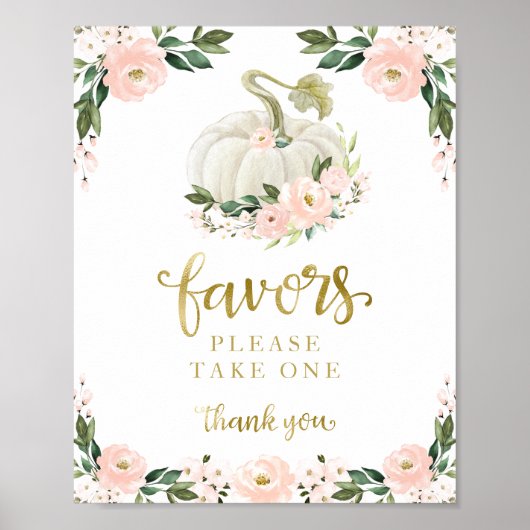 Herfst met roze bloemen pompoen Baby shower Favors Poster (Voorkant)