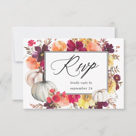 Herfst met witte pompoen Floral met gemiddelde RSV RSVP Kaartje (Voorkant)