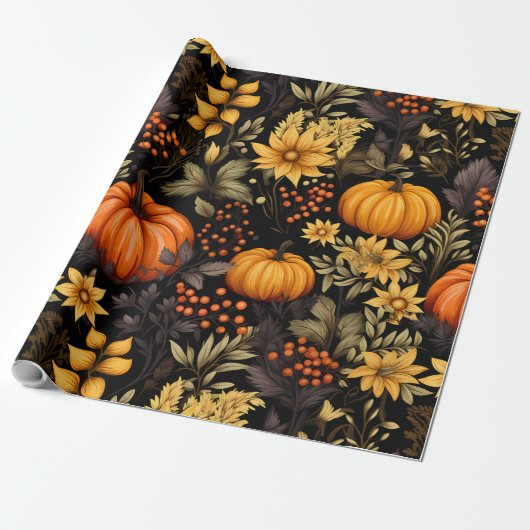 Herfst met zonnebloemen, pompoenen en boho bloemen cadeaupapier (Uitgerold)