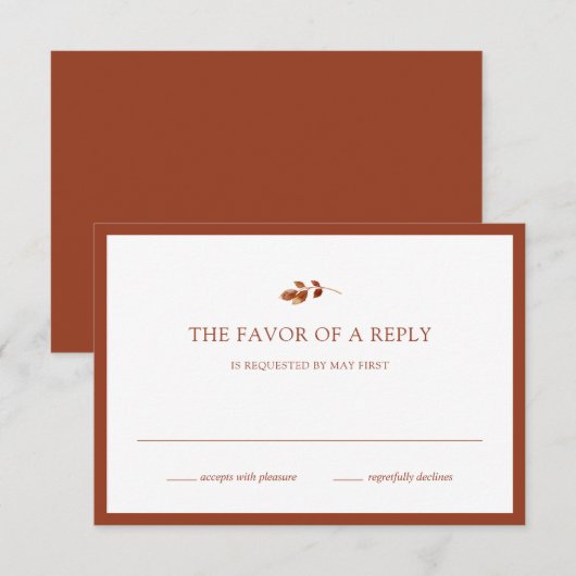 Herfst Minimalistisch lef Terracotta Border Weddin RSVP Kaartje (Voorkant / Achterkant)