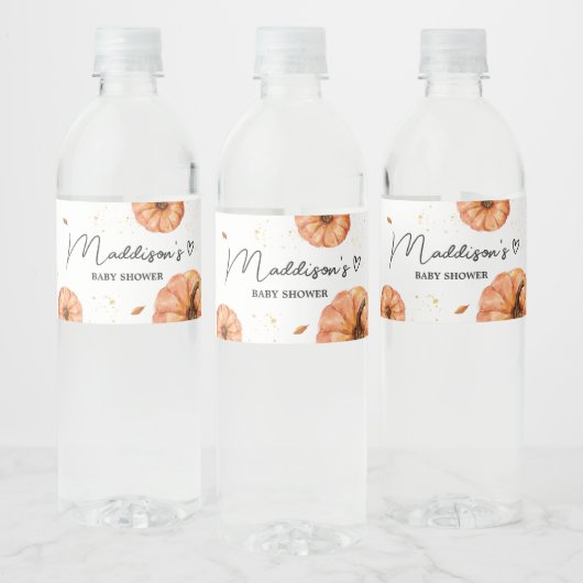 Herfst Minimalistisch pompoen Baby shower flesetik Waterfles Etiket (Flessen)