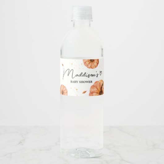 Herfst Minimalistisch pompoen Baby shower flesetik Waterfles Etiket (Voorkant)